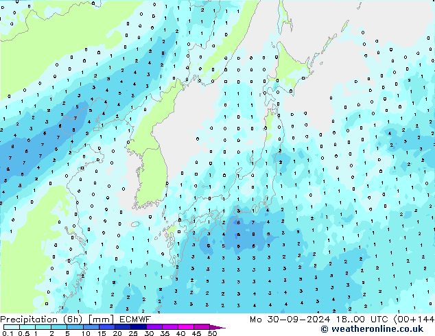 Precipitation (6h) ECMWF Po 30.09.2024 00 UTC