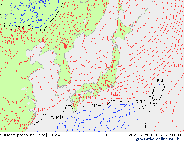 Surface pressure ECMWF Tu 24.09.2024 00 UTC