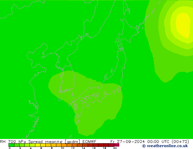 700 hPa Nispi Nem Spread ECMWF Cu 27.09.2024 00 UTC