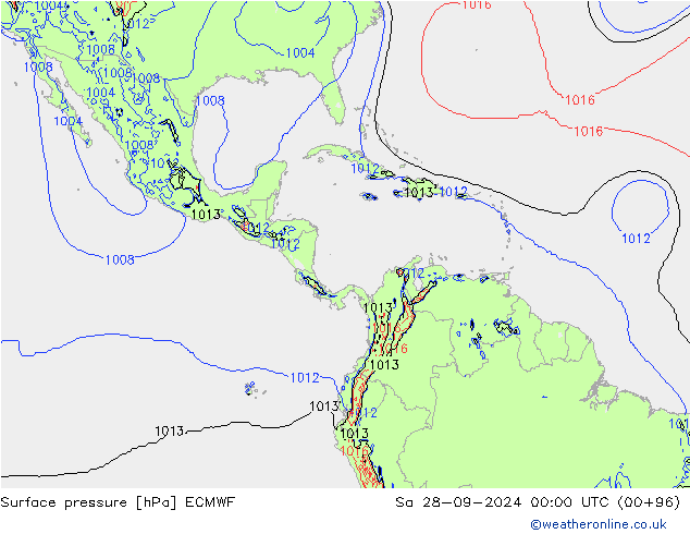 Presión superficial ECMWF sáb 28.09.2024 00 UTC