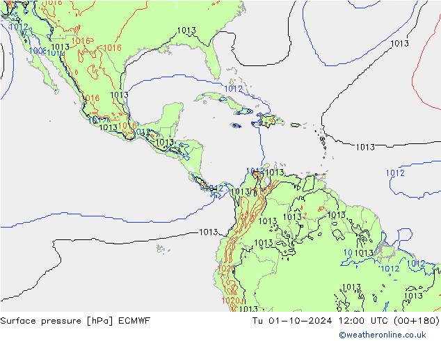 Surface pressure ECMWF Tu 01.10.2024 12 UTC