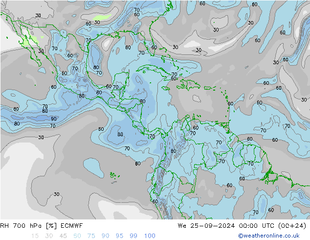 RH 700 hPa ECMWF We 25.09.2024 00 UTC