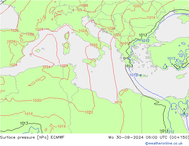 Surface pressure ECMWF Mo 30.09.2024 06 UTC