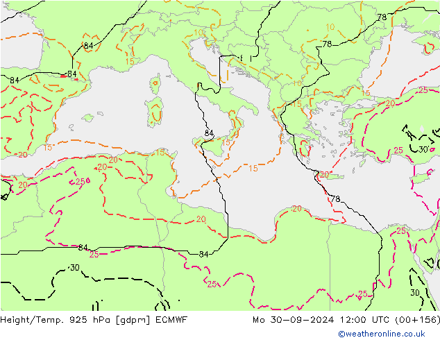 Height/Temp. 925 гПа ECMWF пн 30.09.2024 12 UTC