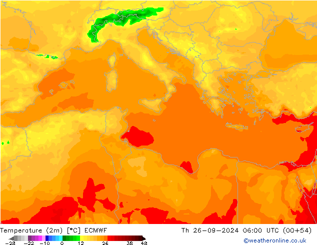 Temperatuurkaart (2m) ECMWF do 26.09.2024 06 UTC