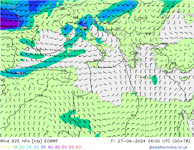 wiatr 925 hPa ECMWF pt. 27.09.2024 06 UTC