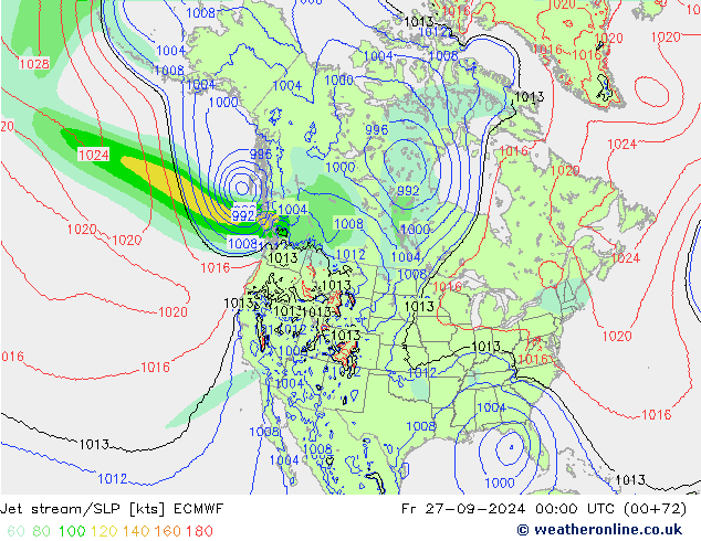 Jet stream ECMWF Sex 27.09.2024 00 UTC