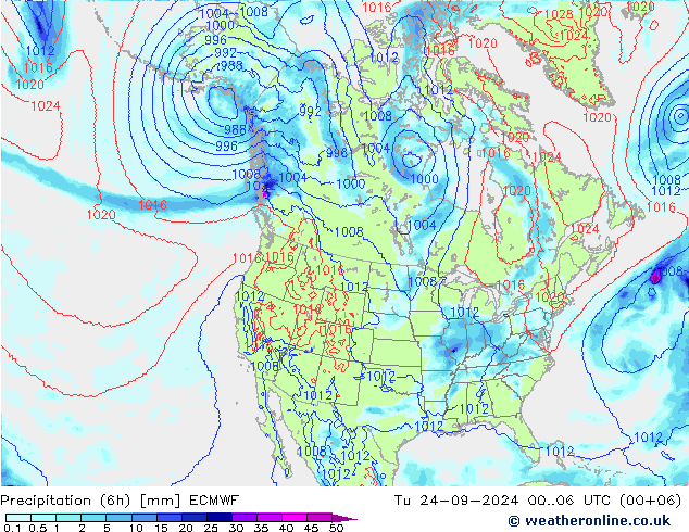 Totale neerslag (6h) ECMWF di 24.09.2024 06 UTC