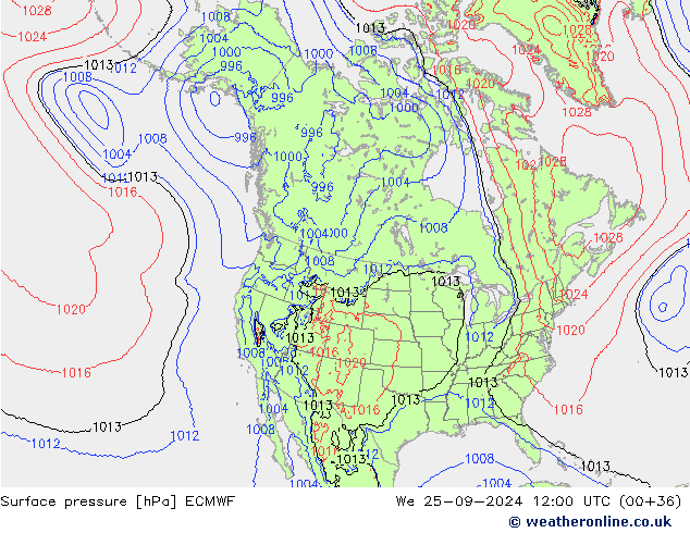 Surface pressure ECMWF We 25.09.2024 12 UTC