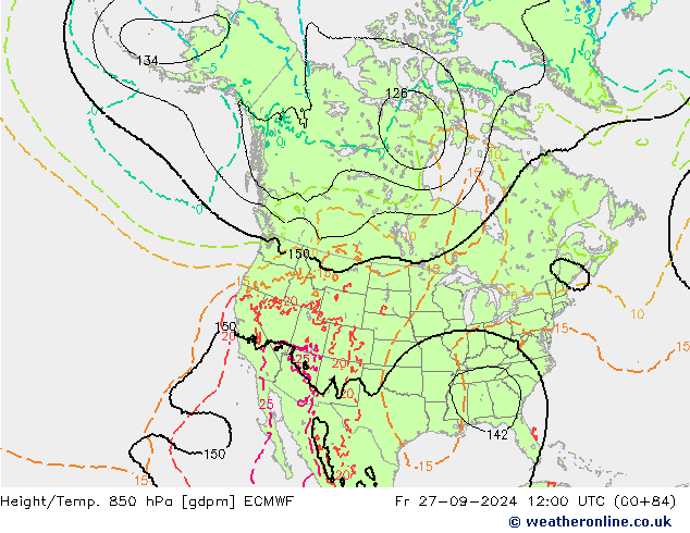 Height/Temp. 850 гПа ECMWF пт 27.09.2024 12 UTC