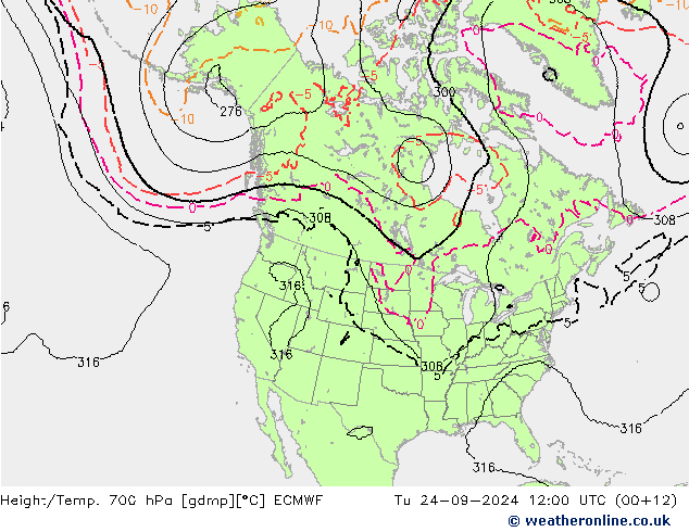 Height/Temp. 700 hPa ECMWF Tu 24.09.2024 12 UTC