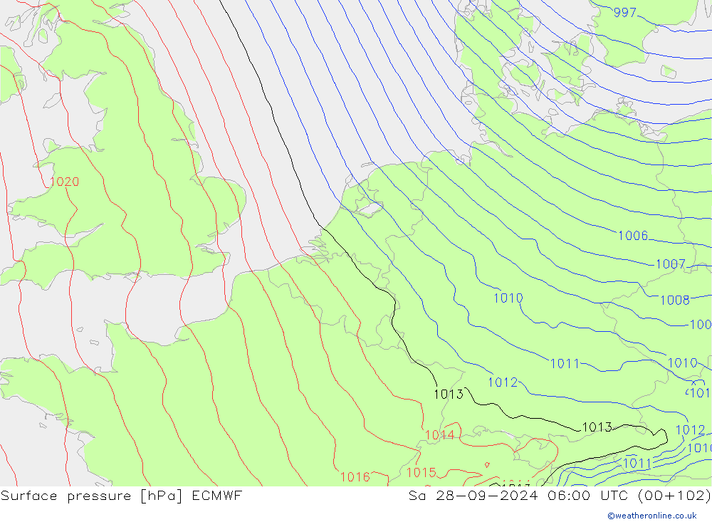 Surface pressure ECMWF Sa 28.09.2024 06 UTC