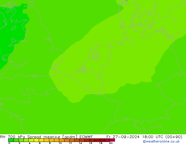 RV 700 hPa Spread ECMWF vr 27.09.2024 18 UTC