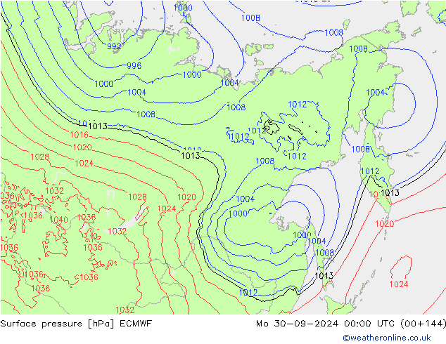 приземное давление ECMWF пн 30.09.2024 00 UTC