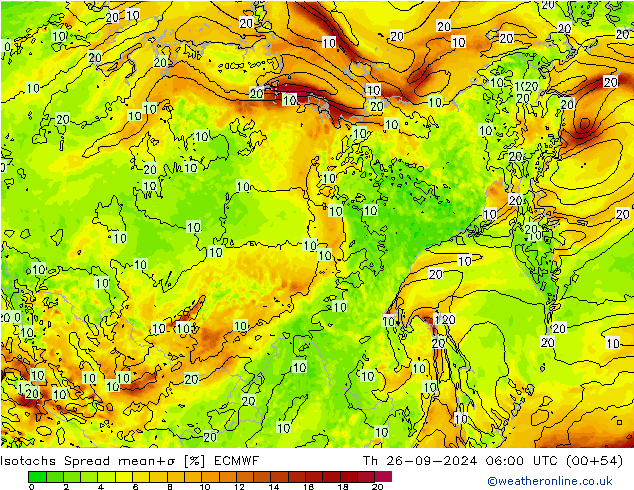 Isotachs Spread ECMWF gio 26.09.2024 06 UTC