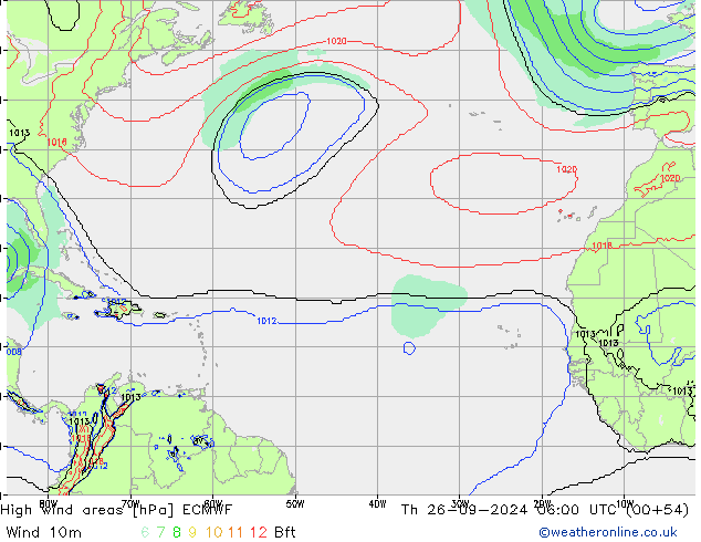 High wind areas ECMWF Th 26.09.2024 06 UTC