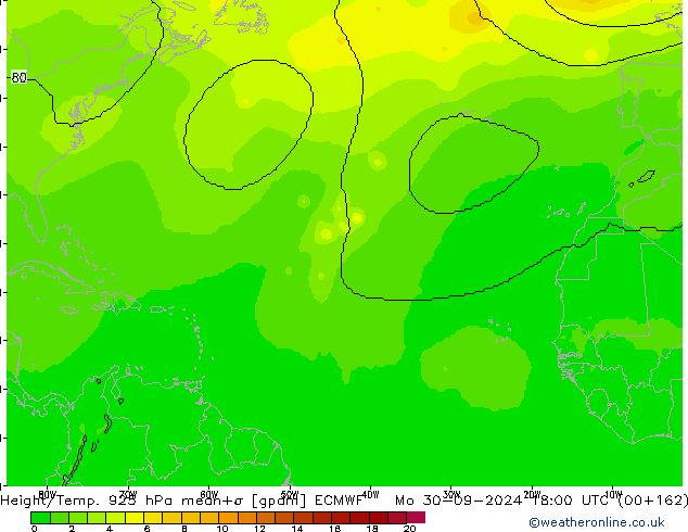 Height/Temp. 925 hPa ECMWF Mo 30.09.2024 18 UTC