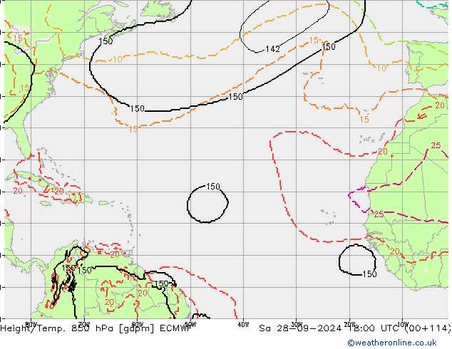 Height/Temp. 850 hPa ECMWF Sa 28.09.2024 18 UTC