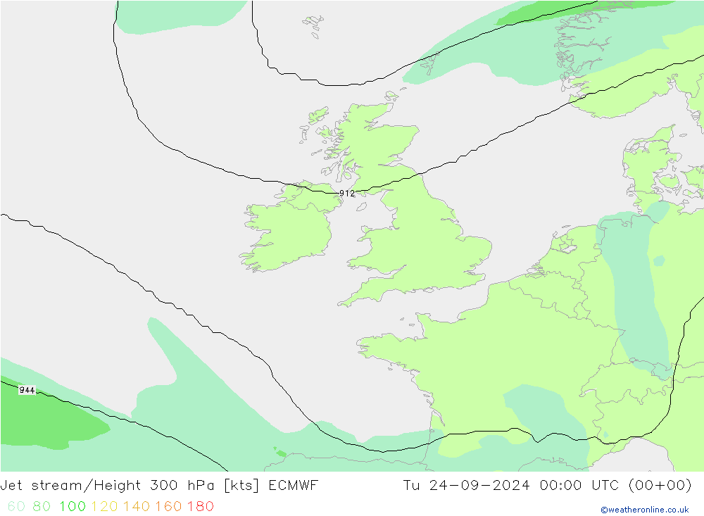 Jet stream/Height 300 hPa ECMWF Tu 24.09.2024 00 UTC