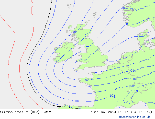 Pressione al suolo ECMWF ven 27.09.2024 00 UTC