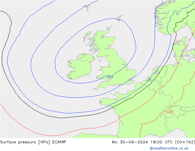 ciśnienie ECMWF pon. 30.09.2024 18 UTC