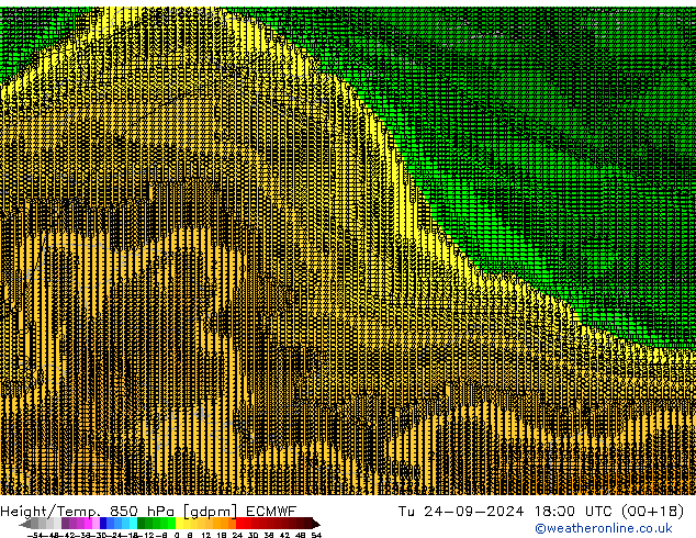 Height/Temp. 850 гПа ECMWF вт 24.09.2024 18 UTC