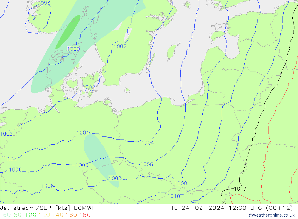 Jet stream/SLP ECMWF Tu 24.09.2024 12 UTC