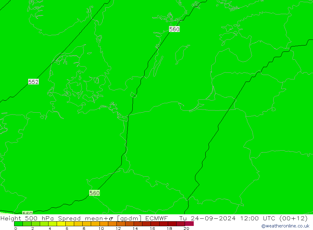 Height 500 hPa Spread ECMWF Tu 24.09.2024 12 UTC