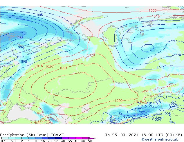 Precipitation (6h) ECMWF Th 26.09.2024 00 UTC