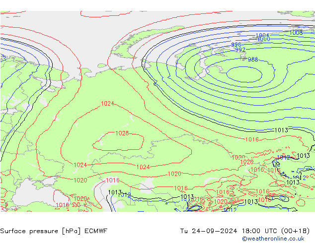 приземное давление ECMWF вт 24.09.2024 18 UTC