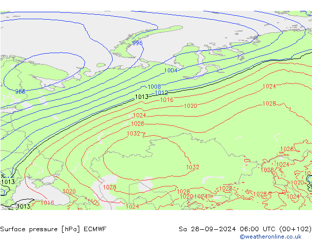 Surface pressure ECMWF Sa 28.09.2024 06 UTC