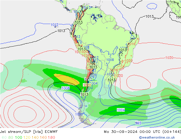 Jet stream/SLP ECMWF Mo 30.09.2024 00 UTC