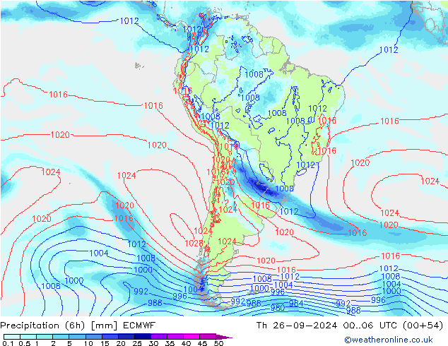 Precipitation (6h) ECMWF Th 26.09.2024 06 UTC