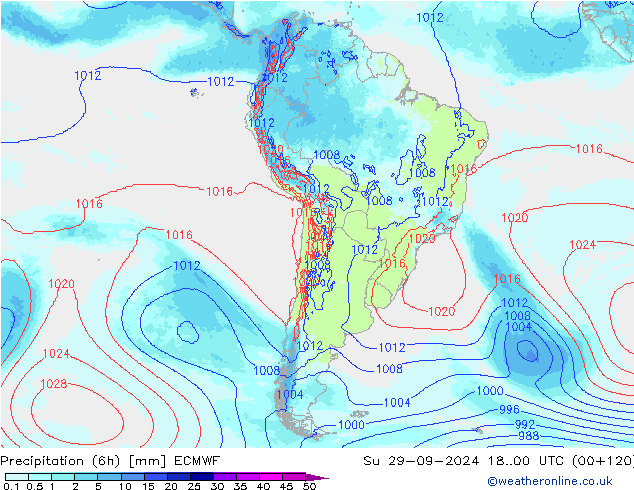 Precipitation (6h) ECMWF Ne 29.09.2024 00 UTC