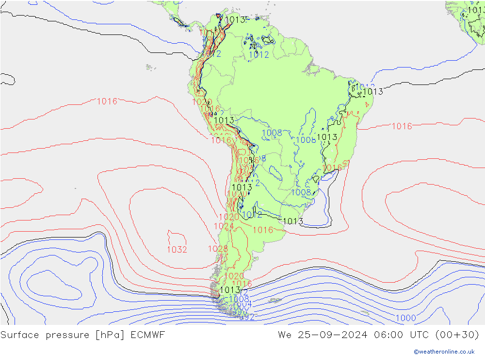 ciśnienie ECMWF śro. 25.09.2024 06 UTC