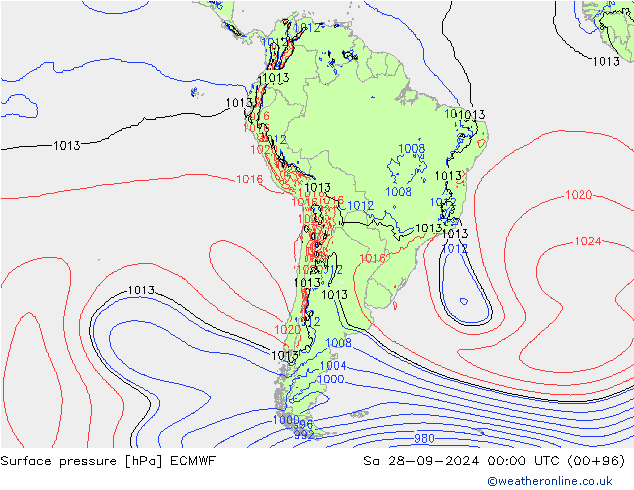 Surface pressure ECMWF Sa 28.09.2024 00 UTC