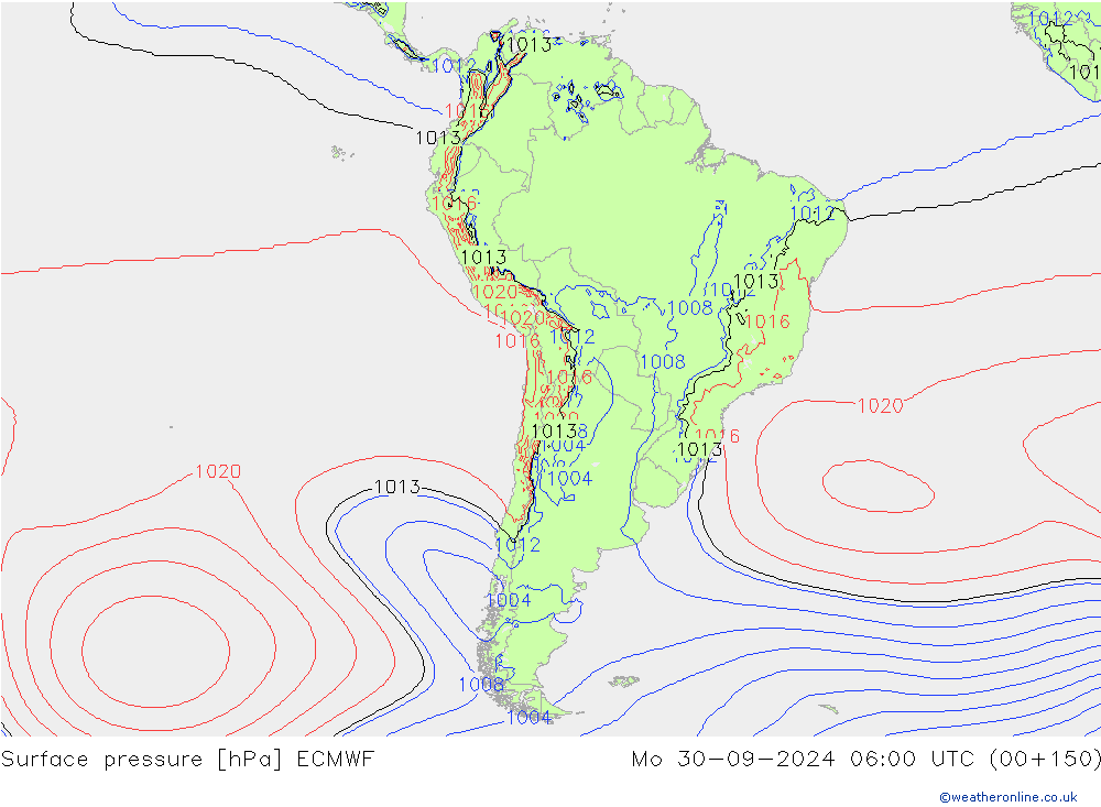 pressão do solo ECMWF Seg 30.09.2024 06 UTC