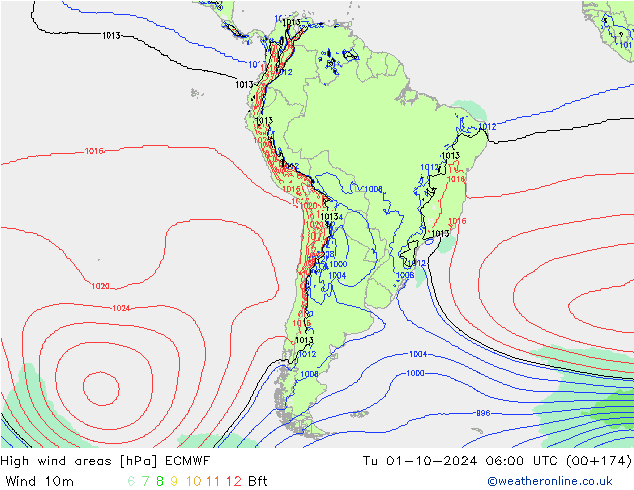 High wind areas ECMWF Tu 01.10.2024 06 UTC