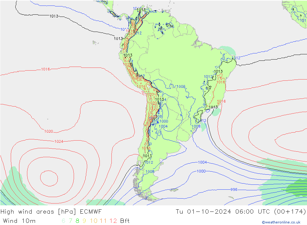 High wind areas ECMWF Tu 01.10.2024 06 UTC