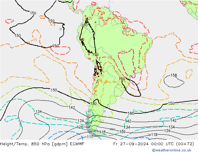 Yükseklik/Sıc. 850 hPa ECMWF Cu 27.09.2024 00 UTC