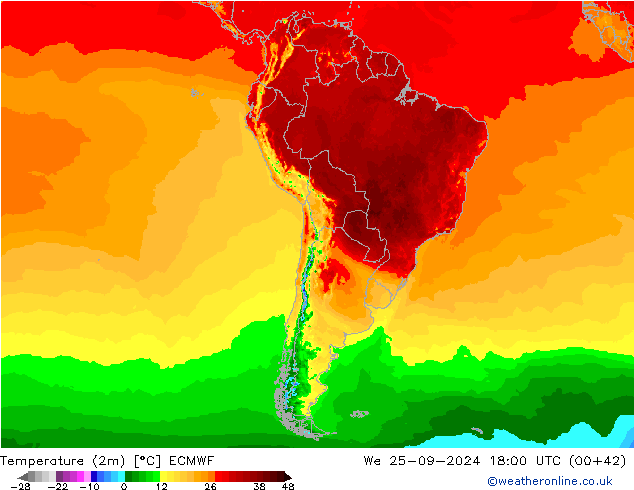 Temperatura (2m) ECMWF mié 25.09.2024 18 UTC