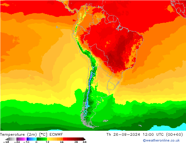 température (2m) ECMWF jeu 26.09.2024 12 UTC