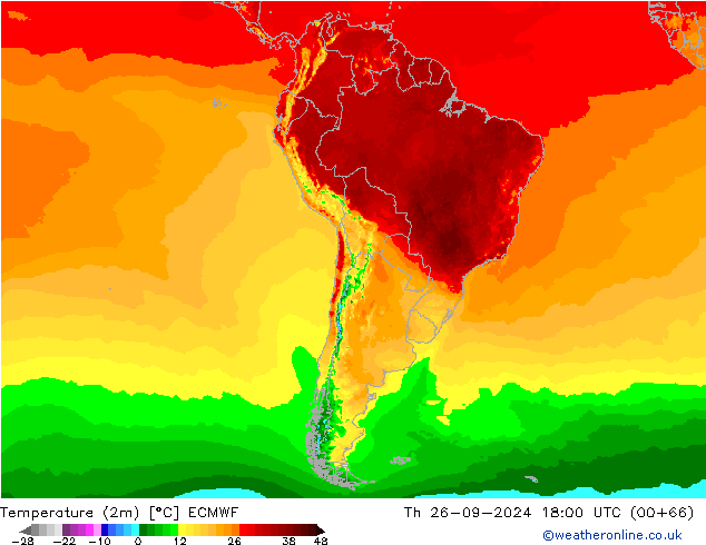 Temperatura (2m) ECMWF Qui 26.09.2024 18 UTC