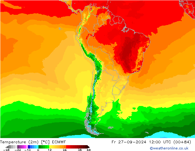 Temperature (2m) ECMWF Fr 27.09.2024 12 UTC