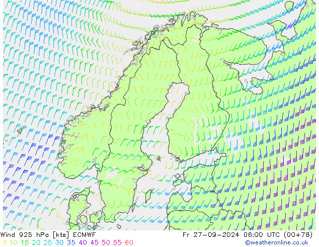 Wind 925 hPa ECMWF Fr 27.09.2024 06 UTC