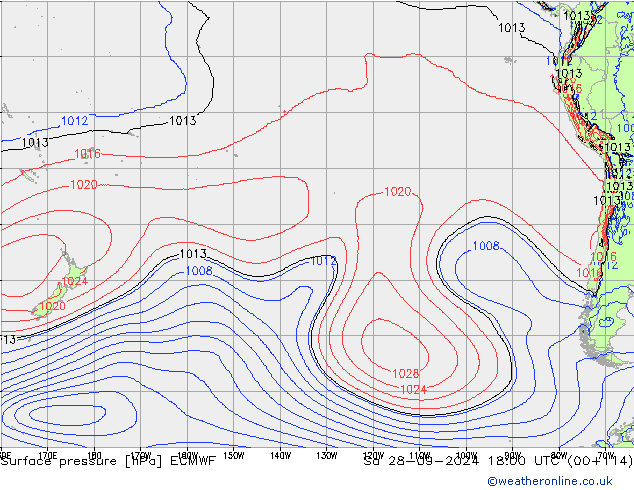 Surface pressure ECMWF Sa 28.09.2024 18 UTC