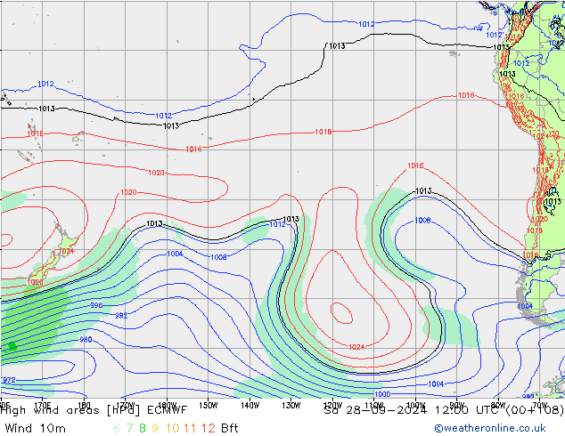 High wind areas ECMWF So 28.09.2024 12 UTC