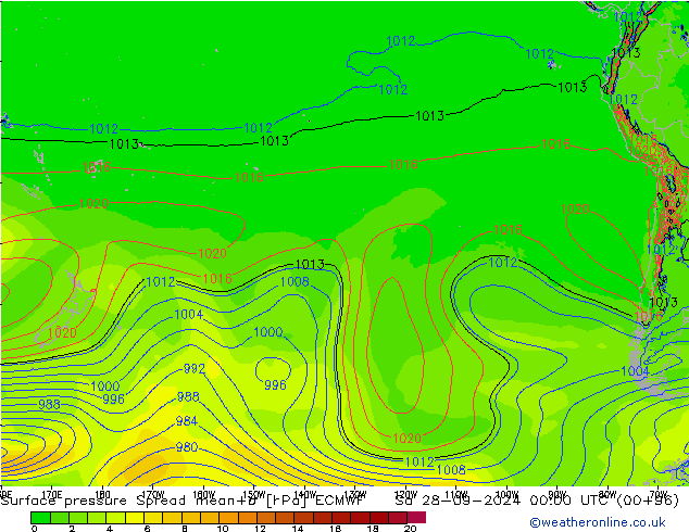 Surface pressure Spread ECMWF Sa 28.09.2024 00 UTC