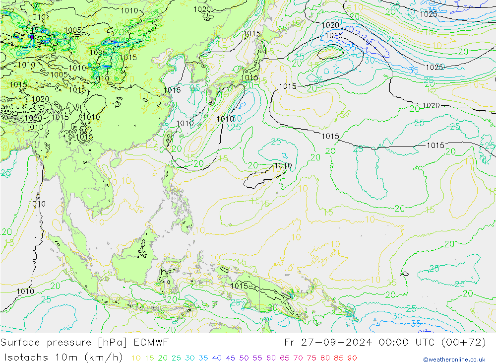 Eşrüzgar Hızları (km/sa) ECMWF Cu 27.09.2024 00 UTC