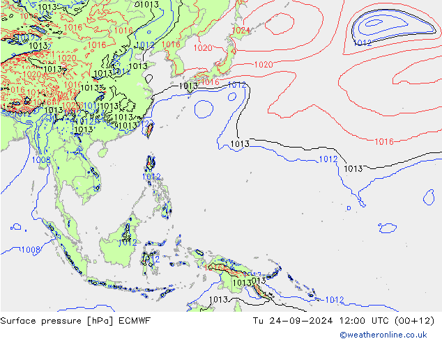 Surface pressure ECMWF Tu 24.09.2024 12 UTC